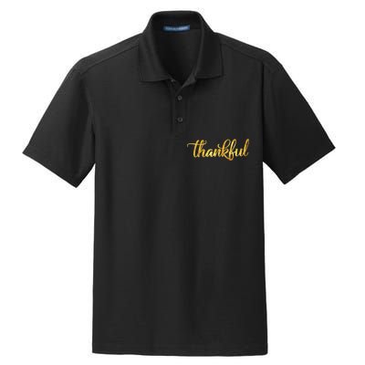 Limited Edition Thankful Thanksgiving Gold Print Dry Zone Grid Polo