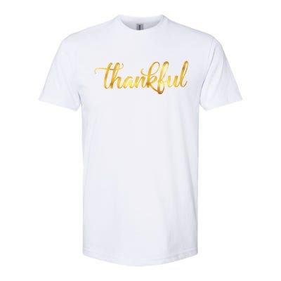 Limited Edition Thankful Thanksgiving Gold Print Softstyle CVC T-Shirt