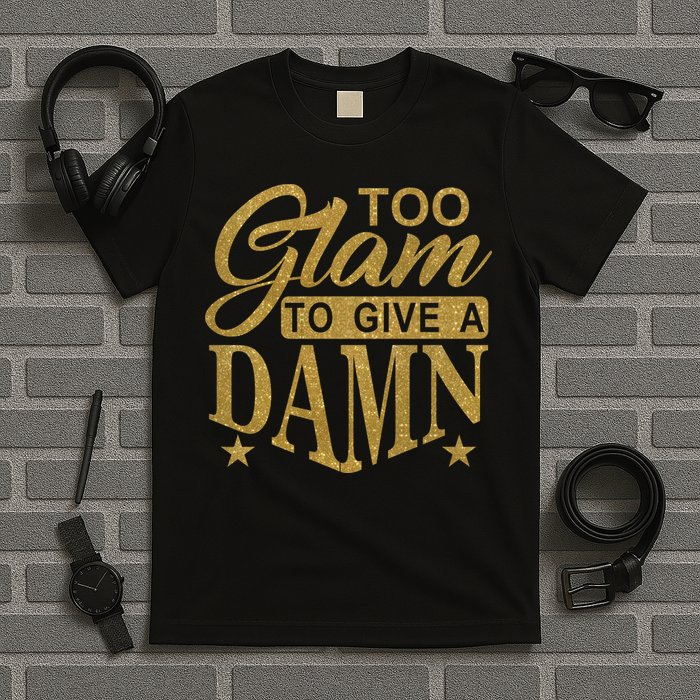 Limited Edition Too Glam To Give A Damn Glitter Print T-Shirt