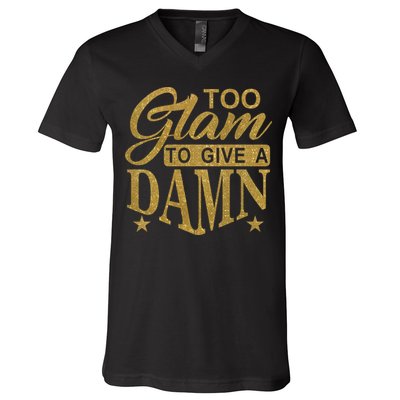 Limited Edition Too Glam To Give A Damn Glitter Print V-Neck T-Shirt