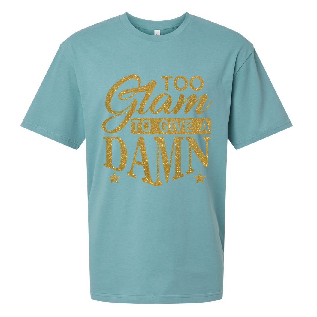 Limited Edition Too Glam To Give A Damn Glitter Print Sueded Cloud Jersey T-Shirt