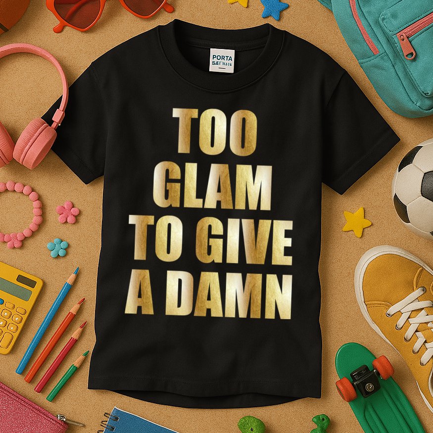 Limited Edition Too Glam To Give A Damn Gold Foil Print Kids T-Shirt