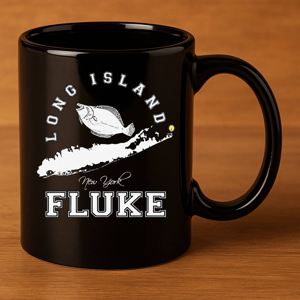 Long Island New York Fluke Fishing Graphic 11oz C Handle Ceramic Mug