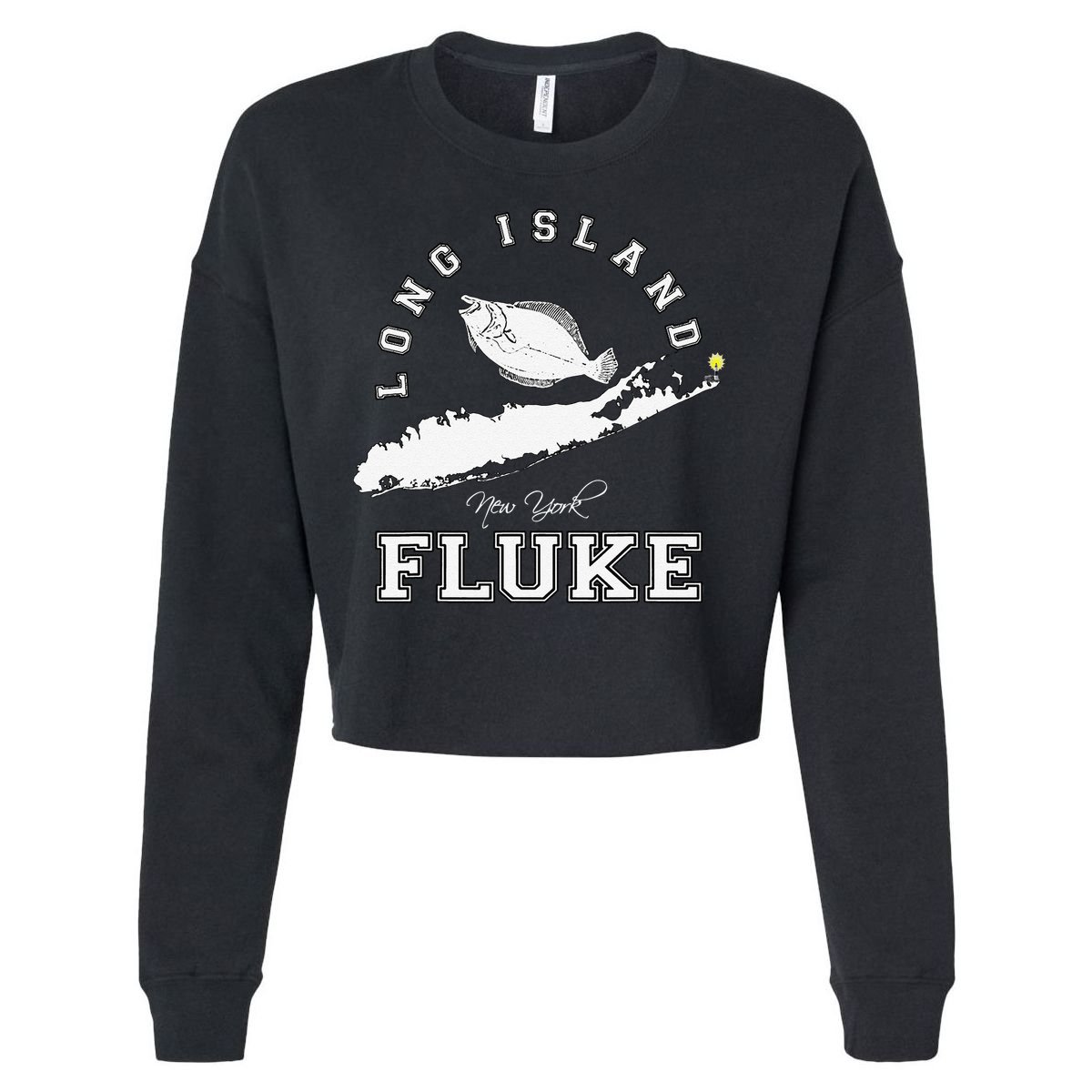 Long Island New York Fluke Fishing Graphic Cropped Pullover Crew