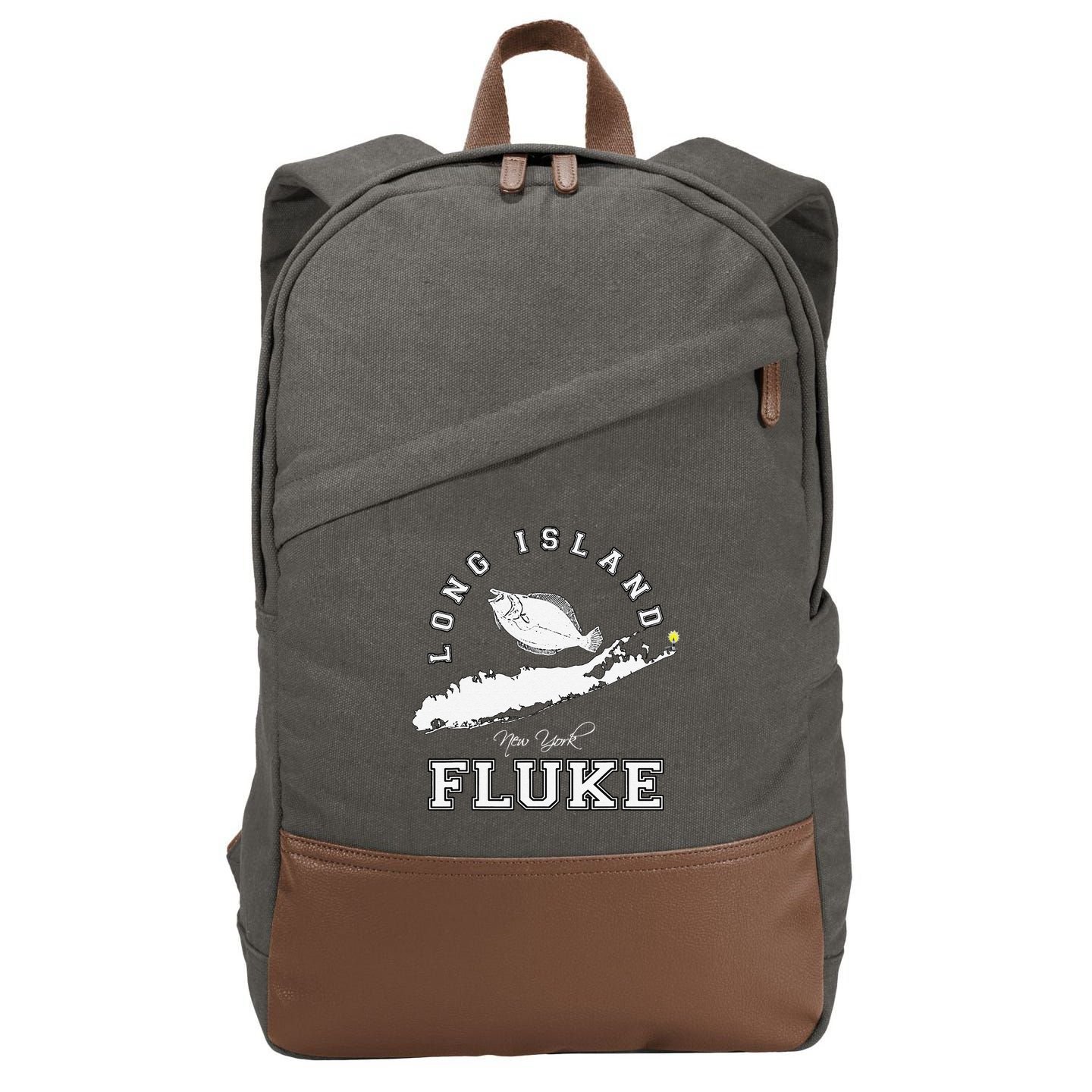 Long Island New York Fluke Fishing Graphic Cotton Canvas Backpack
