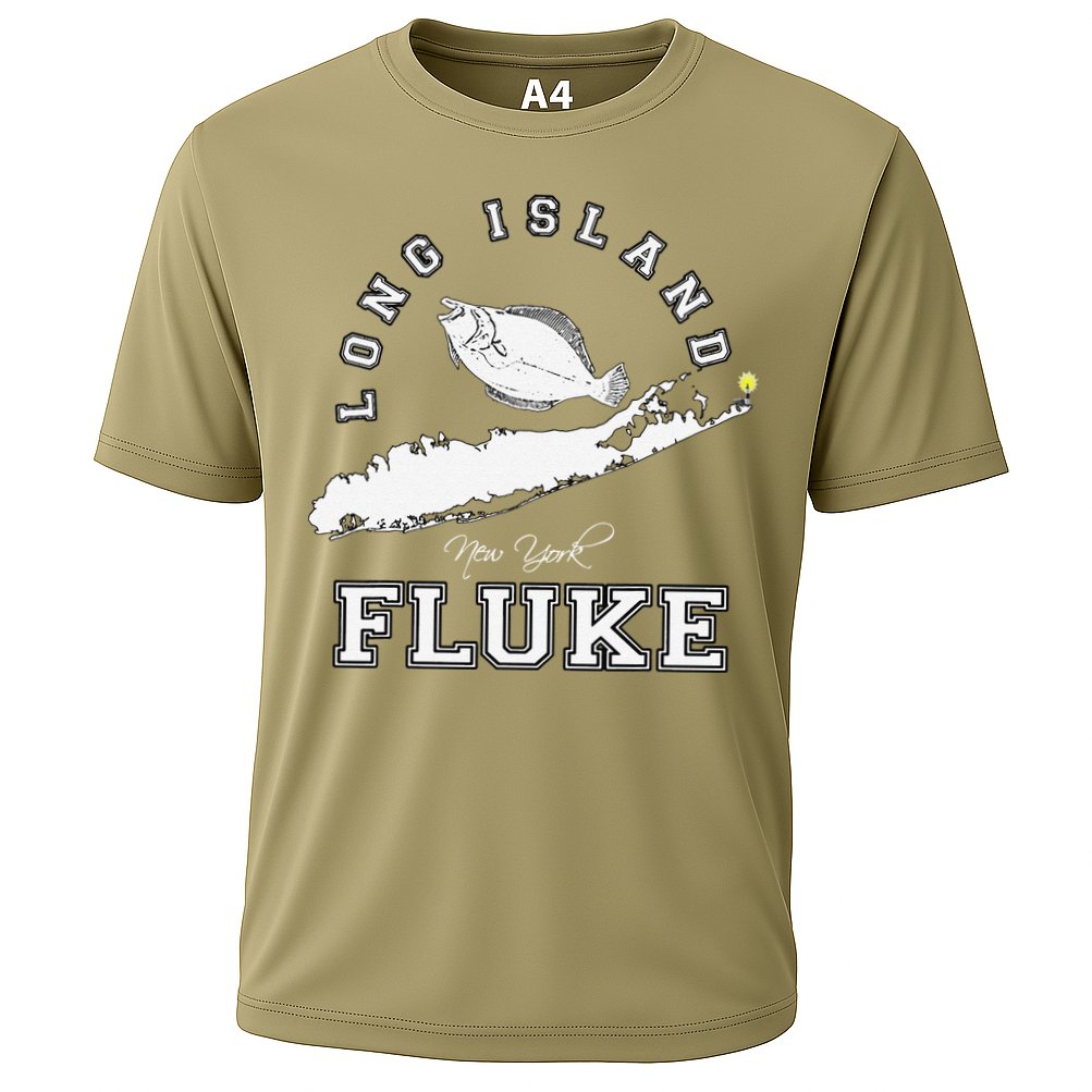 Long Island New York Fluke Fishing Graphic Cooling Performance Crew T-Shirt