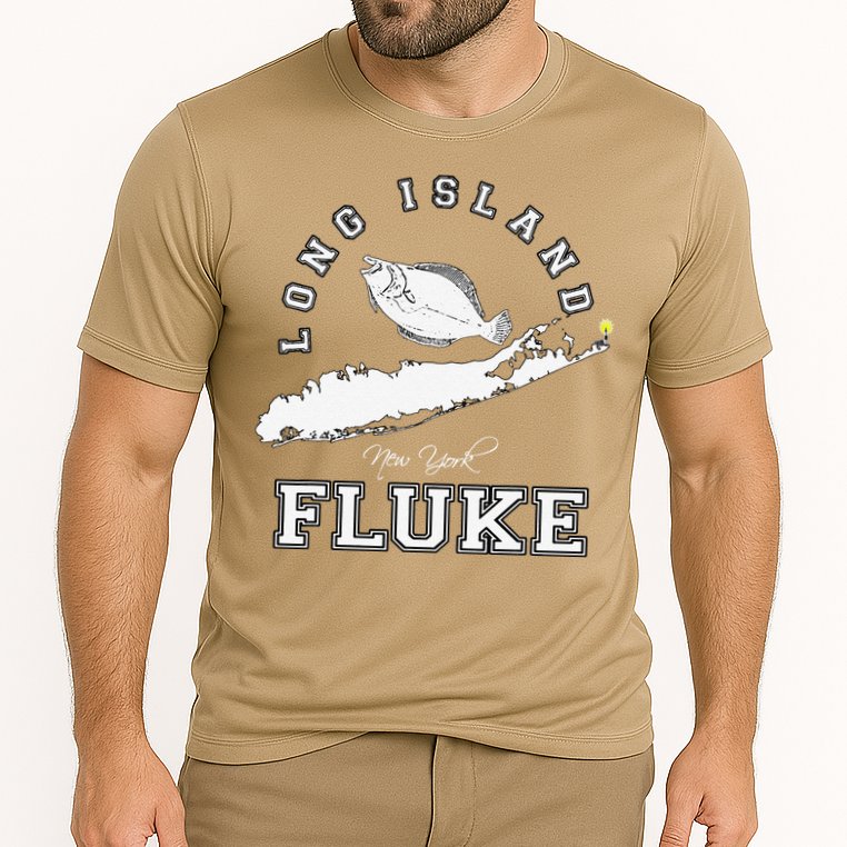 Long Island New York Fluke Fishing Graphic Cooling Performance Crew T-Shirt