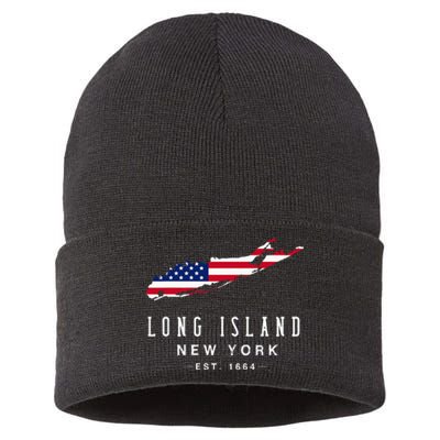 Long Island Ny Souvenir Native Long Islander Map Nyc Sustainable Knit Beanie