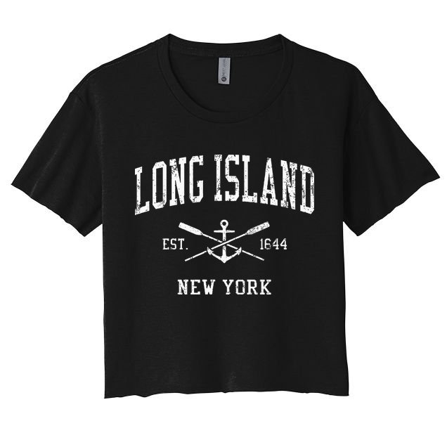 Long Island Ny Vintage Crossed Oars & Boat Anchor Sports Women's Crop Top Tee
