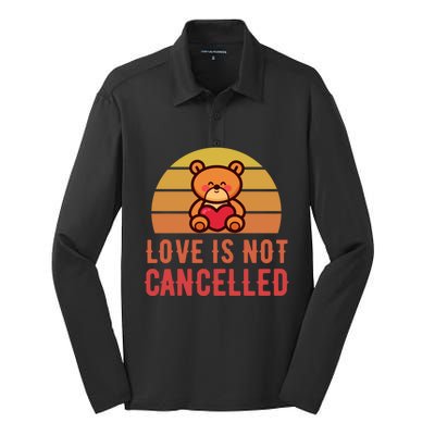 Love Is Not Cancelled Kawaii Teddy Bear Retro Valentines Day Great Gift Silk Touch Performance Long Sleeve Polo