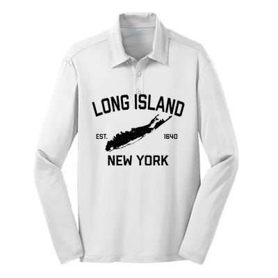 Long Island Ny Souvenir Native Long Islander Map Nyc Silk Touch Performance Long Sleeve Polo