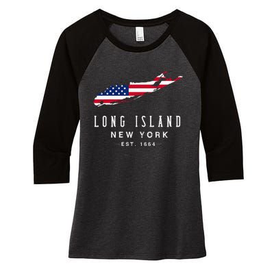 Long Island NY Souvenir Tee Native Long Islander Map NYC Women's Tri-Blend 3/4-Sleeve Raglan Shirt