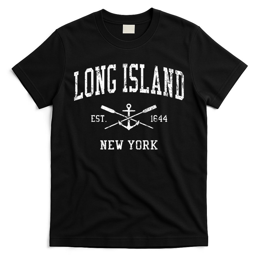 Long Island NY Vintage Crossed Oars & Boat Anchor Sports T-Shirt