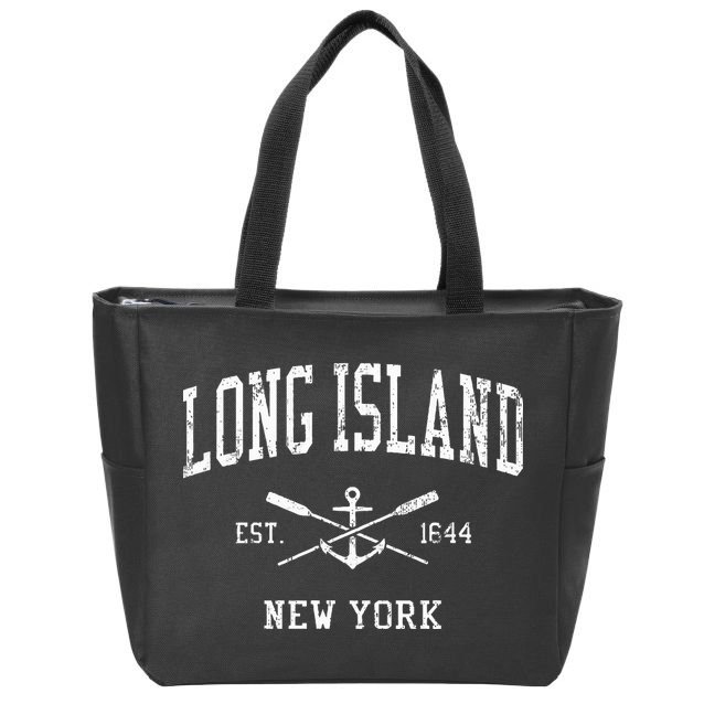 Long Island NY Vintage Crossed Oars & Boat Anchor Sports Zip Tote Bag