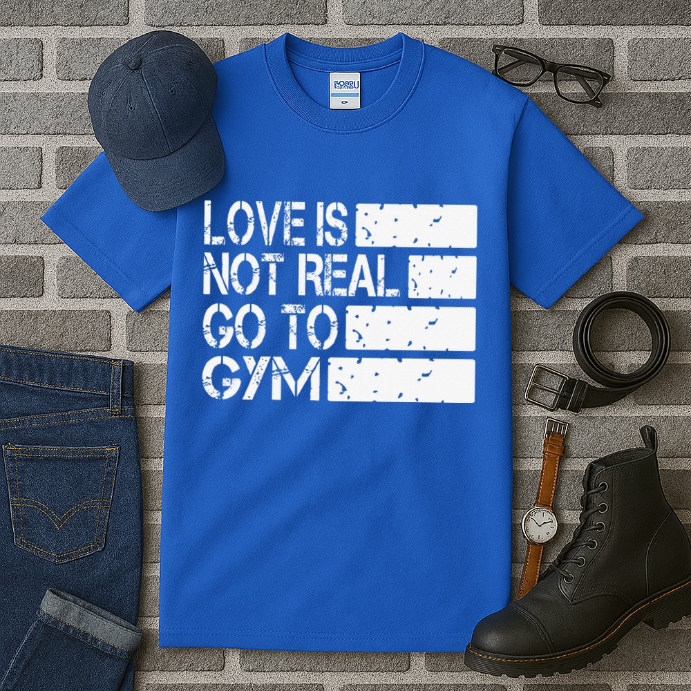 Love Is Not Real Go To Gym Funny Fitness Motivation Gym Tall T-Shirt