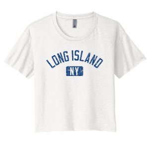 Long Island Ny Arched Text Distressed Dark Women's Crop Top Tee