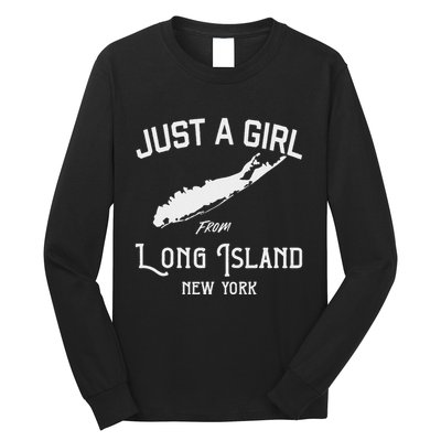 Long Island New York Souvenir  Girl Wife Map Long Sleeve Shirt