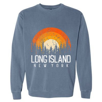 Long Island New York Ny Retro Vintage 70s 80s 90s Gift Garment-Dyed Sweatshirt