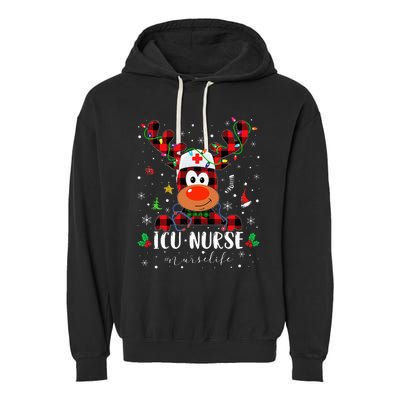 Love Icu Nurse Life Reindeer Nurse Christmas Pajama Xmas Garment-Dyed Fleece Hoodie