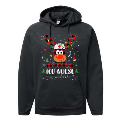 Love Icu Nurse Life Reindeer Nurse Christmas Pajama Xmas Performance Fleece Hoodie