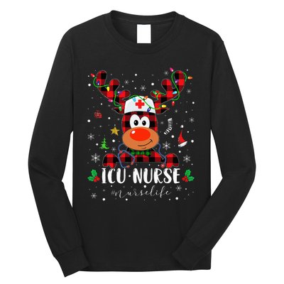 Love Icu Nurse Life Reindeer Nurse Christmas Pajama Xmas Long Sleeve Shirt