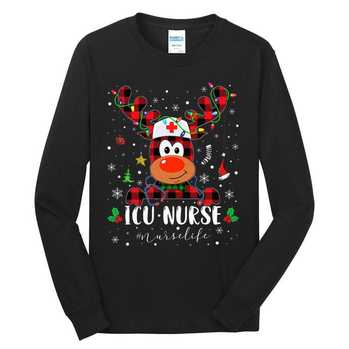 Love Icu Nurse Life Reindeer Nurse Christmas Pajama Xmas Tall Long Sleeve T-Shirt