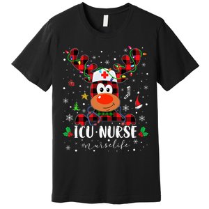 Love Icu Nurse Life Reindeer Nurse Christmas Pajama Xmas Premium T-Shirt