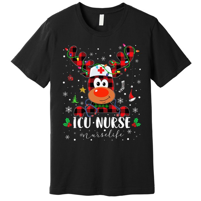 Love Icu Nurse Life Reindeer Nurse Christmas Pajama Xmas Premium T-Shirt