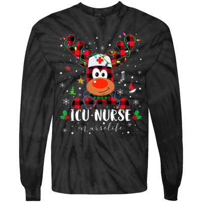 Love Icu Nurse Life Reindeer Nurse Christmas Pajama Xmas Tie-Dye Long Sleeve Shirt