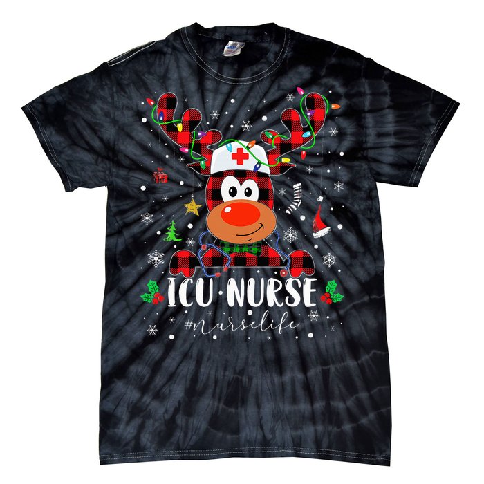 Love Icu Nurse Life Reindeer Nurse Christmas Pajama Xmas Tie-Dye T-Shirt