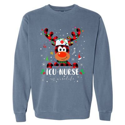 Love Icu Nurse Life Reindeer Nurse Christmas Pajama Xmas Garment-Dyed Sweatshirt