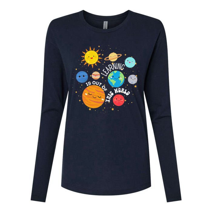 Learning Is Out Of This World Space Planets Teacher Student Womens Cotton Relaxed Long Sleeve T-Shirt