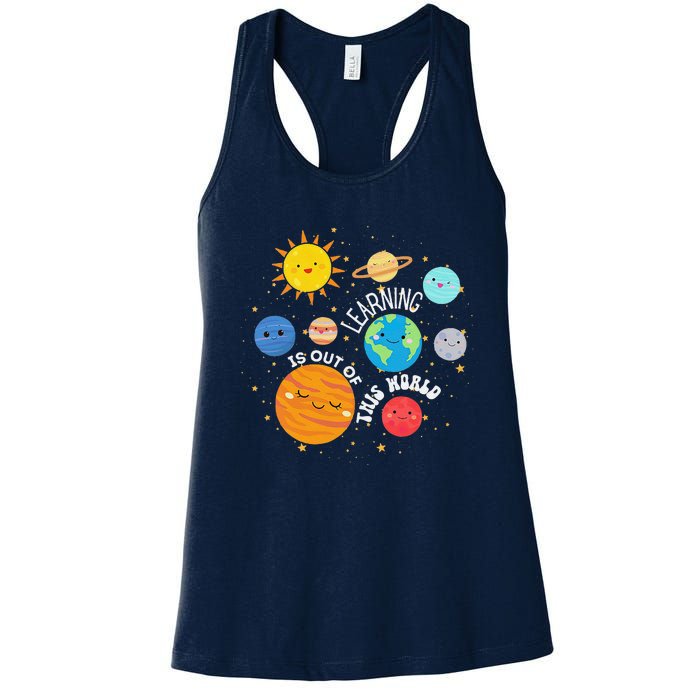 Learning Is Out Of This World Space Planets Teacher Student Women's Racerback Tank