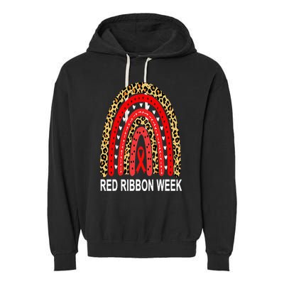 Leopard In October We Wear Red Ribbon Week Rainbow Drug Free Garment-Dyed Fleece Hoodie