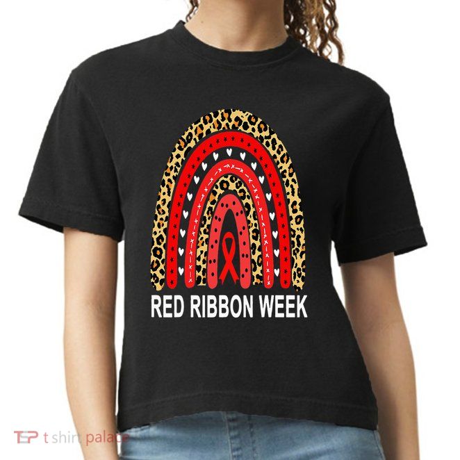 Leopard In October We Wear Red Ribbon Week Rainbow Drug Free Comfort Colors Boxy T-Shirt