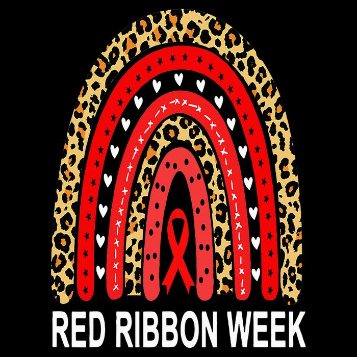 Leopard In October We Wear Red Ribbon Week Rainbow Drug Free Flexfit Unipanel Trucker Cap