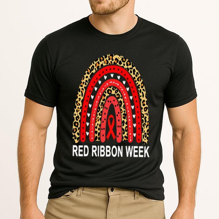 Leopard In October We Wear Red Ribbon Week Rainbow Drug Free Cooling Performance Crew T-Shirt