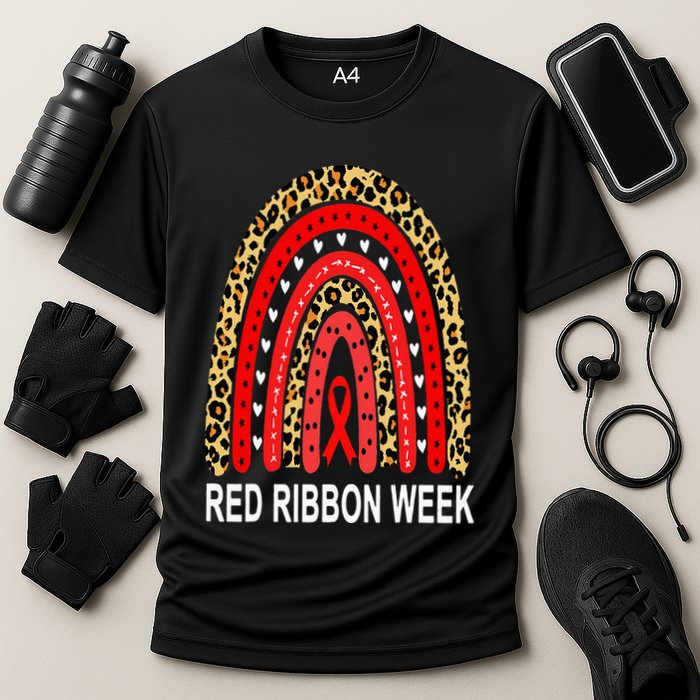 Leopard In October We Wear Red Ribbon Week Rainbow Drug Free Cooling Performance Crew T-Shirt