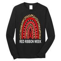 Leopard In October We Wear Red Ribbon Week Rainbow Drug Free Long Sleeve Shirt