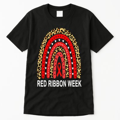 Leopard In October We Wear Red Ribbon Week Rainbow Drug Free Tall T-Shirt