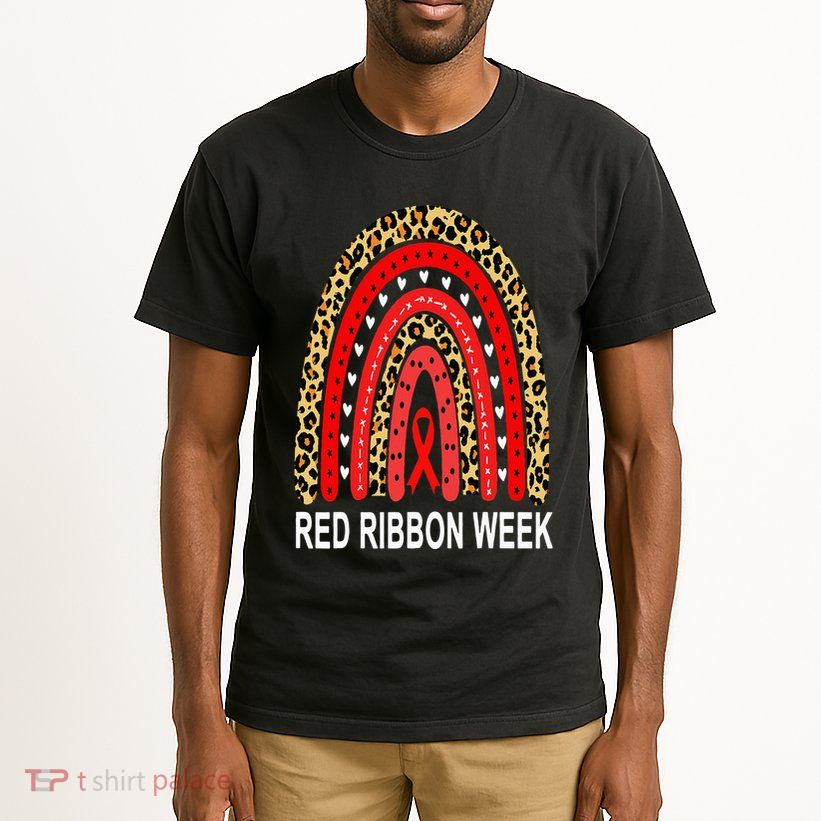 Leopard In October We Wear Red Ribbon Week Rainbow Drug Free Tall T-Shirt