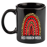Leopard In October We Wear Red Ribbon Week Rainbow Drug Free 11oz C Handle Ceramic Mug