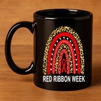 Leopard In October We Wear Red Ribbon Week Rainbow Drug Free 11oz C Handle Ceramic Mug