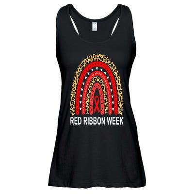 Leopard In October We Wear Red Ribbon Week Rainbow Drug Free Ladies Essential Flowy Tank