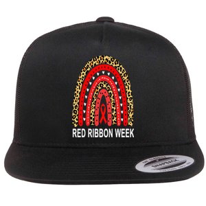 Leopard In October We Wear Red Ribbon Week Rainbow Drug Free Flat Bill Trucker Hat