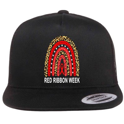 Leopard In October We Wear Red Ribbon Week Rainbow Drug Free Flatbill Hat