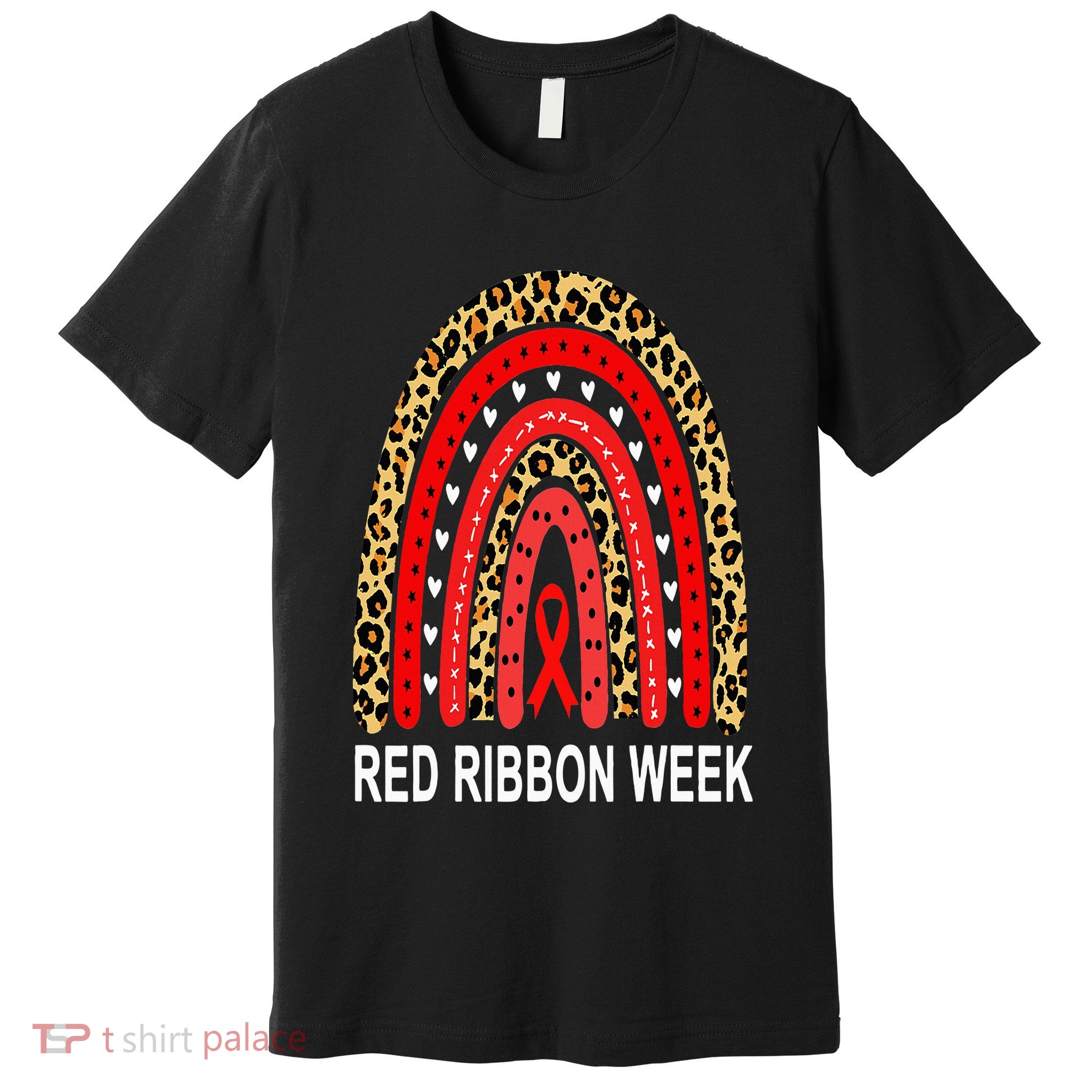 Leopard In October We Wear Red Ribbon Week Rainbow Drug Free Premium T-Shirt