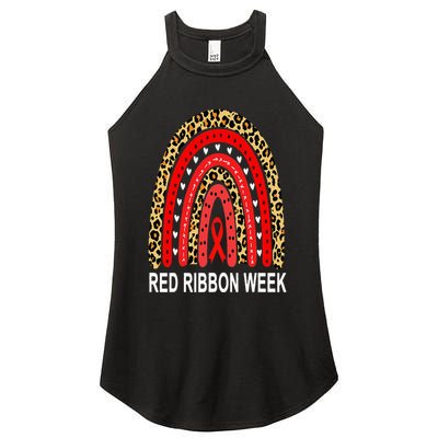 Leopard In October We Wear Red Ribbon Week Rainbow Drug Free Women's Perfect Tri Rocker Tank