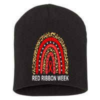 Leopard In October We Wear Red Ribbon Week Rainbow Drug Free Short Acrylic Beanie