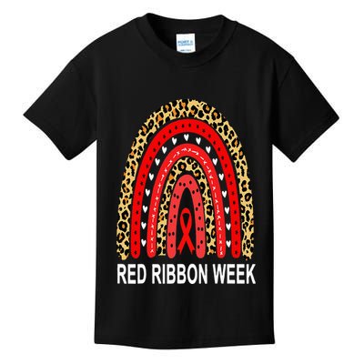 Leopard In October We Wear Red Ribbon Week Rainbow Drug Free Kids T-Shirt